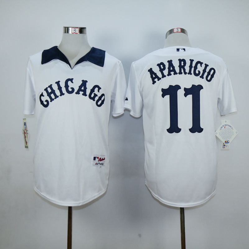 Men Chicago White Sox #11 Aparicio White Throwback MLB Jerseys